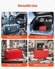 Metal Tool Box, 18-Inch, 3-Tier 5-Tray Portable Folding Tool Chest Organizer With Handle & Lock Hole, Powder Coated Steel, Cantilever Toolbox For Household Factory Warehouse Repair Shop, Red - 3-tier 5-tray - View 7
