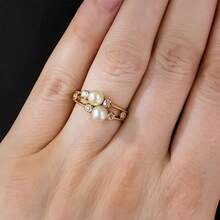 Vintage Elegant Palace Style Women's Ring With Imitation Imitation Pearl & Accents, Golden-Tone Metal Jewelry For Weddings, Valentine's Gifts, Year-Round Wear, Wedding Accessory, Sophisticated Jewelry, Luxurious Appearance - 彩色 - 查看 2