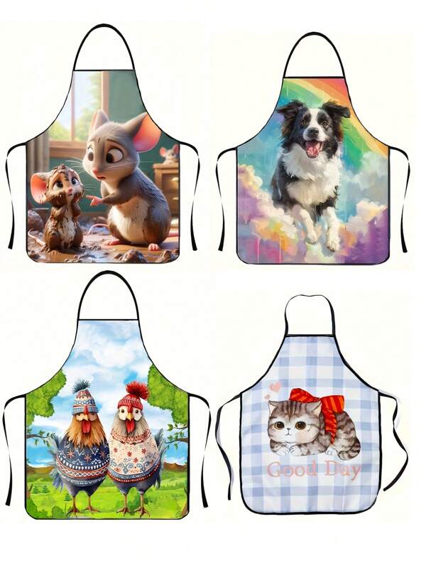 1pc Fashion Dogs, Chickens, Mice, Cat Animal Pattern Apron, Simple Practical Multipurpose Work Apron