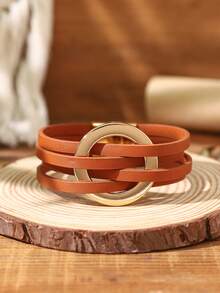 1 Pc Women Simple Leather Strap Crossed Bracelet - Fashionable Everyday Multifunctional Summer Vacation Boho Style Bracelet, Beach Holiday Travel Essential, Stackable, No Gift Box - Blue - View 14