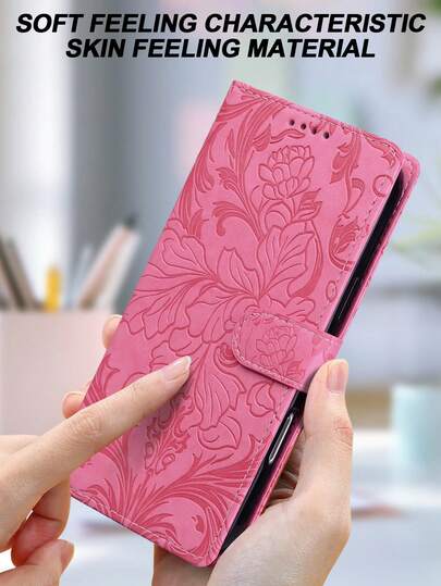 Floral Print PU Leather Phone Wallet, Bifold Edge Design With Card Slots And Lanyard, Provides Full Protection For Various Phone Models, Water-Resistant, Shock-Proof, Drop-Proof, Scratch-Resistant