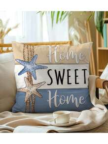 4pcs Polyester Pillowcase Set, Featuring Vintage Farmhouse Style Ocean Starfish Design With Blue And Seashell Details, Zippered Closure, Machine Washable - Ideal For Decorating Porch, Patio, Sofa And Outdoor Spaces (Pillow Inserts Not Included)