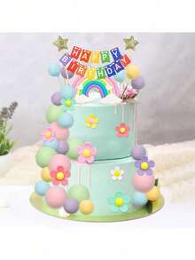 39 件粉彩球蛋糕装饰雏菊花球蛋糕装饰波西米亚风彩虹蛋糕装饰 70 年代时尚嬉皮雏菊蛋糕装饰带生日快乐横幅，适用于派对用品、圣诞节