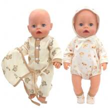 Combinaison avec capuche de 43 cm pour poupée, imprimé animal mignon, convient aux poupées nouveau-nées de 17 à 18 pouces. Vêtements et accessoires pour poupées, poupée non incluse