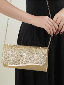 Sparkling Women's Evening Clutch Bag With Metal Decor, Detachable Shoulder Strap For Party, Prom, Wedding, Birthday Gift, Club