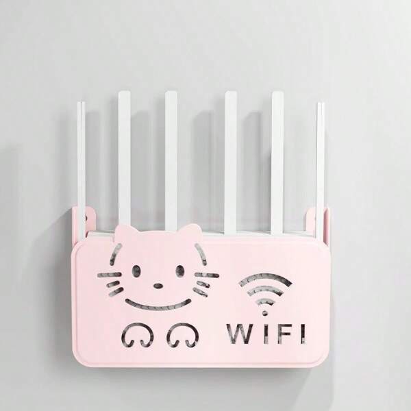 1pc Router Storage Box, Fits Standard Router Size, Cute Wall-Mounted Storage, Plastic Material Router Holder, Adorable Cat Design, Cat Face & WiFi Details, Does Not Block Signal, Suitable For Household Network Device Organization