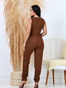 Women's Formal Skinny Pants Tailoring Set - Rust Brown - View 2