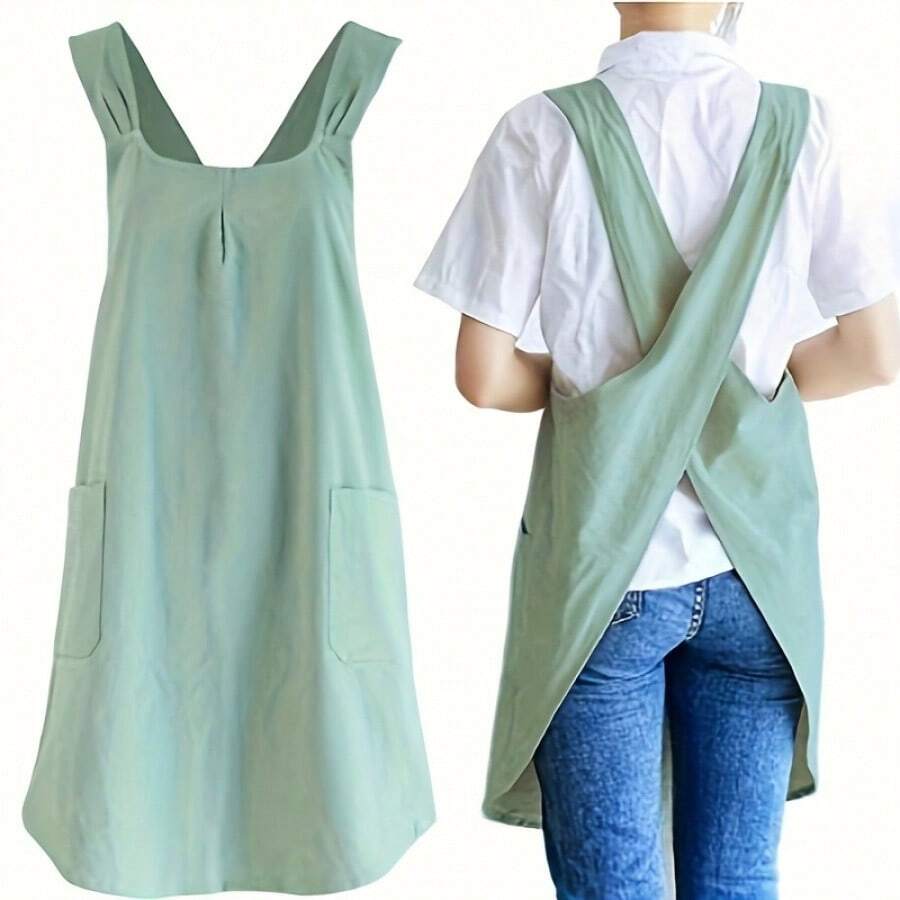 1 件复古风格围裙 - 可调节肩带设计，无需系带，舒适时尚，适合家庭烹饪、厨房或商店