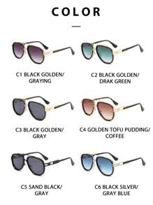 1pc Men's New Double-Bridge Classic Business & Vintage Pilot Style Gradient Color Full Frame Fashion Fashion Glasses, Suitable For Daily Use