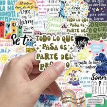50 张西班牙励志涂鸦、极简主义字母装饰贴纸，适用于文具、剪贴簿、计划簿墙面装饰墙贴房间装饰墙贴趣味贴纸个性化贴纸剪贴簿用品 - 彩色 - 查看 1