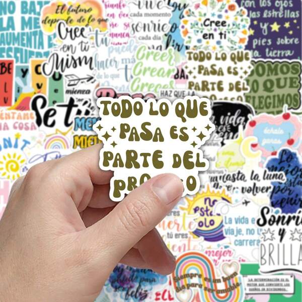 50 Sheets Of Spanish Motivational Doodle, Minimalist Letter Decorative Stickers For Stationery, Scrapbook, Planner Wall Decor Wall Sticker Room Decor Wall Stickers