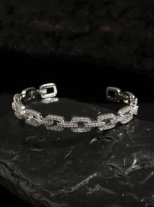1pc Fashionable Asymmetrical Cubic Zirconia Hiphop Cuff Bracelet For Men, Suitable For Daily Wear