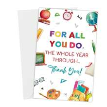 1PC Cute Teacher Appreciate Card, End Of Year Teacher Thank You Card, Thanks For Teachers, Cartoon Design, Quality Envelope, Graduation Party Gift