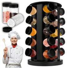 Plateau tournant à épices, carrousel à pots à épices, plateau tournant à épices, conteneurs de stockage d'épices, rond, noir, acier inoxydable (16/20 pots) Support à épices rotatif à 360 °, organisateur avec 16 pièces et 20 pots, autoportant, rangement en acier inoxydable pour cuisine, noir.