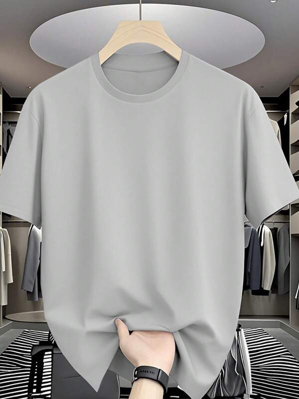 Boys & Teens Casual Printed Lightweight Grey Crew Neck Short Sleeve T-Shirt, Summer Top