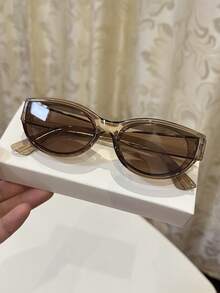 一副女士休闲复古猫眼棕黑色时尚眼镜，适合日常通勤、夏季海滩、街头摄影、打造校园风，方形镜框 - 茶框茶片 - 查看 16