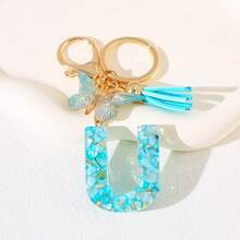 Llavero con letra del alfabeto en azul cielo con flecos de mariposa, llavero con inicial de piedra de resina con mosquetón - Accesorio decorativo de llavero para mujer, niña, mochila, colgante, accesorios para bolso, cordones con portaidentificación, accesorios para coche, encantos para bolso, regalo de Navidad, regalo para maestra, amiga, hermana - Multicolor - Ver 32