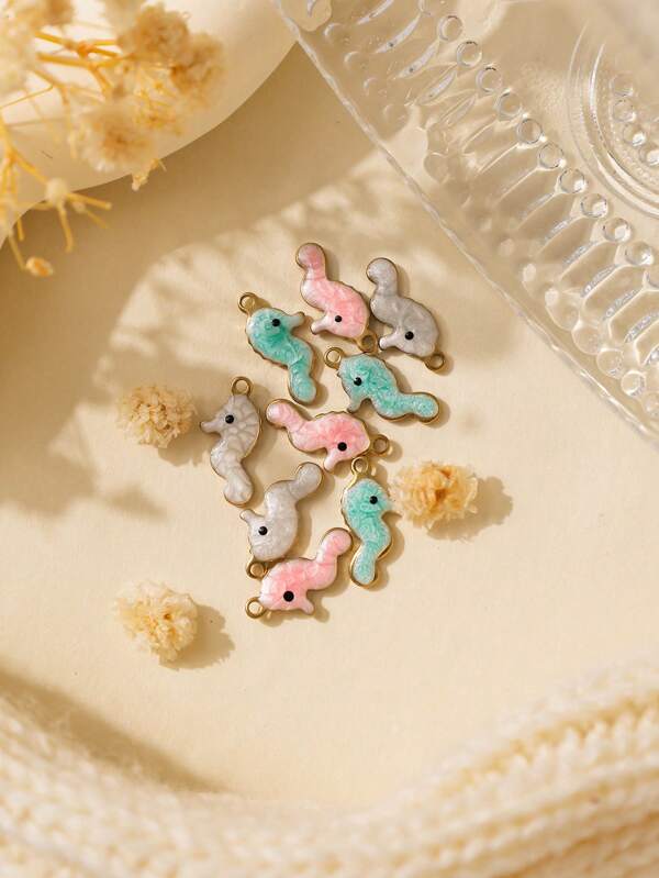 5pcs/Pack 304 Stainless Steel Green, Pink, White Plated Seahorse Pendant Accessories For Necklace, Bracelet, Jewelry