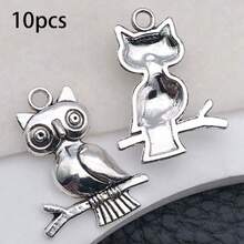 混合 10/24 件合金仿古银色猫头鹰系列吊坠配件，适合 DIY 项链、耳环、钥匙扣首饰制作时尚配饰。 - 復古銀色 - 查看 15