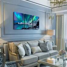 3pcs Frameless Canvas Prints, Suitable For Living Room Wall Decoration, Bedroom And Dining Room Wall Decoration, Office Home Art Hangings, Farmhouse Style Canvas Hangings, Aurora Landscape Paintings,Decoration Maison,Tableau Mural