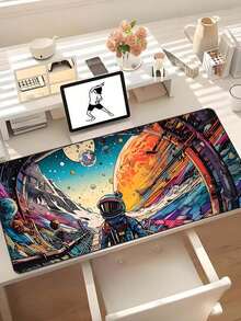 Large Rubber Space Themed Gaming Mouse Pad - Rectangular, Precision Locked Edges, Washable, Non-Slip Desk Mat, Suitable For PC Esports School Supplies,Back To School - Multicolor - View 4