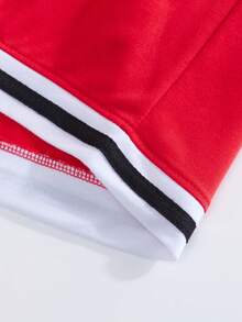 夏季男士两件套宽松红色T恤套装：圆领条纹短袖T恤+条纹短裤，宽松休闲运动套装，欧美风春夏装 - 紅色 - 查看 11