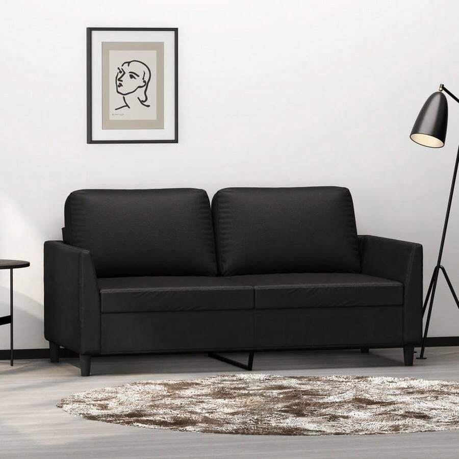 2-Seater Sofa Black Faux Leather, Metal, Foam Medium Durable-7822 - Multicolor - View 1