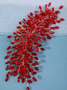 1pc Women's Handmade Gold Luxury Woven Hair Comb, Romantic Bridal Headpiece Red Active Brilliant Silver Accessory, Sparkling Crystal Wedding Jewelry