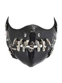 1pc New Simple Face Mask Headdress, Black Leather Spiked Rivet Metal Face Mask For Cosplay, Costume, Holiday Decor
