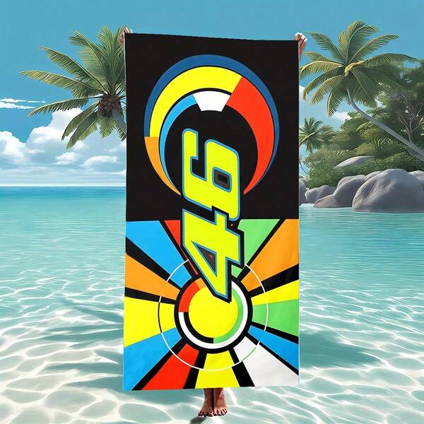 قطعة واحدة منشفة شاطئية بتصميم سيارة السباق رقم 46 لراكب الدراجة النارية - سريعة الجفاف، ناعمة، ماصة من البوليستر الحيوي، مثالية للسباحة والرياضة والتخييم والسفر - هدية مثالية لعيد الميلاد والذكرى السنوية وعيد الحب وعيد الفصح واحتياجات الشاطئ