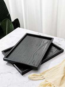 1PC 黑色木质托盘适用于咖啡馆、家庭、甜点、茶、面包、小吃和杯子。也适用于食物、蛋糕、沙拉、水果、寿司、饮料、牛排、披萨和带有纹理的哑光饰面服务盘。 - 黑色 - 查看 9