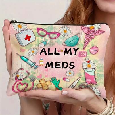 My Medicine' Canvas Storage Bag - Portable Colorful Design, Can Store Medicines, Cosmetics And Travel Essentials - Ideal Gift For Friends And Family, Personal Care Storage Essential | Funny Design | Colorful Canvas, Medicine Storage Bag, Christmas Gift