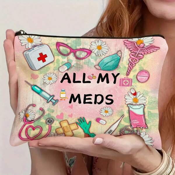 All My Meds Canvas Storage Bag - Portable, Colorful Design For Medicines, Cosmetics & Travel Essentials - Ideal Gift For Friends & Family, Personal Care Organizer | Playful Design | Colorful Canvas, Medicine Storage Ba,Christmas Gift