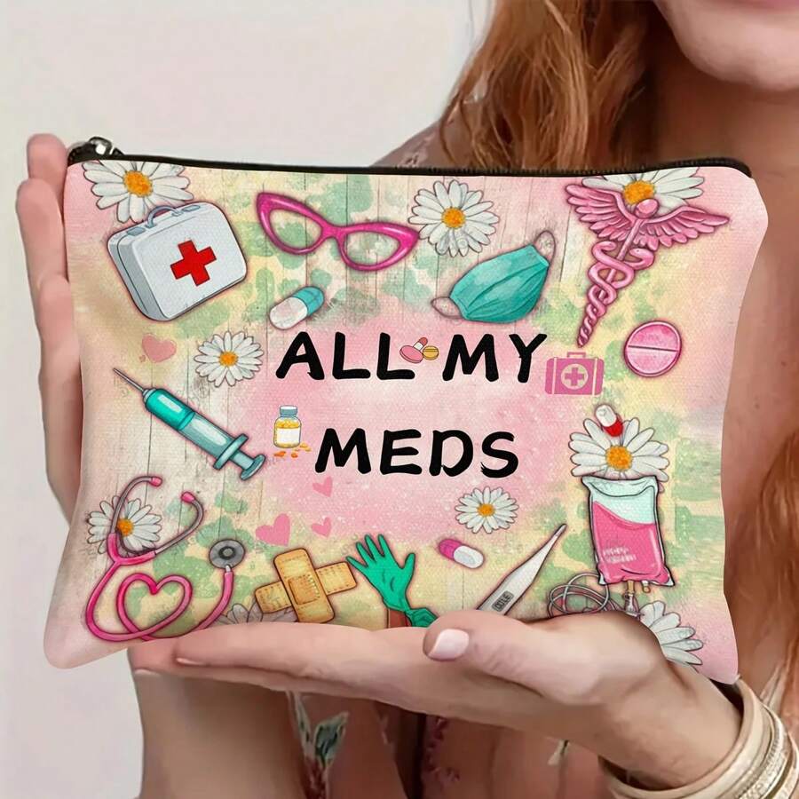 All My Meds Canvas Storage Bag - Portable, Colorful Design For Medicines, Cosmetics & Travel Essentials - Ideal Gift For Friends & Family, Personal Care Organizer | Playful Design | Colorful Canvas, Medicine Storage Ba,Christmas Gift