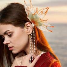 Women Fairy Ear Cuffs Beautiful Clip-On Mermaid Earrings Fashion Ear Cuffs Cosplay Accessories - trái cam - Xem 2