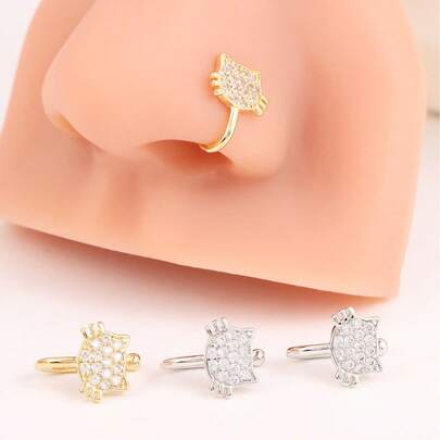 Sanrio Sanrios Hello Kittys Fashion Zirconia Nose Ring Fake Piercing Nose Wing Party Favor Decoration Kitty Cat Cuff Ear Helix Clip Earring Geometry Style