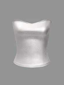 Women's Summer Tight Stretch Silver PU Tee Coated Fashionable Metal Tube Top, Suitable For Nightclub, Party, Everyday Wear, Music Festival And Concert - Silver - View 6