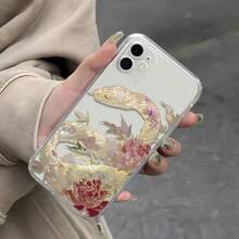 For IPhone 17 16 15 14 13 12 11 XS Plus Pro Max, Oil Painted Python Lotus, Unique Aesthetic Personality, Provides Shock Protection And Comfortable Grip. It's Perfect For Everyday Use Or As A Gift. - 無色 - 查看 3