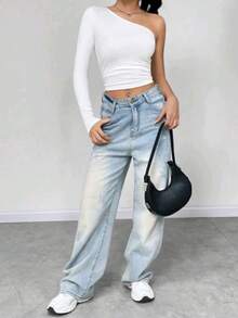 Women's Cropped Top T-Shirt Blouse With One-Shoulder Neckline Suplex Fabric Ideal For Going Out On Casual Romantic Elegant And Sophisticated Dates - 白色 - 查看 5