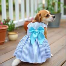 Happy Dog Theme Pet T-Shirt, Casual Spring/Summer Clothes For Poodle, Maltese, Bichon Frise, Yorkshire Terrier, Dogs & Cats, Princess Skirt - Blue - View 4