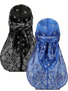 Men's Silk Durag Print Wave Cap, Fashion Headwrap, Comfortable & Breathable For Running, Cycling, Hiking, Camping, Casual Pirate Hat Pirate Hat Pirate Costume