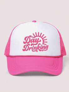 1pc Y2K Printed "Day Drinking" Drawstring Mesh Baseball Cap, Breathable Adjustable Golf Sun Hat, Unisex Summer Fashion Curved Brim Sun Hat - Baseball Cap - View 3