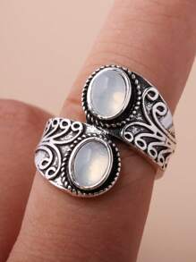 1 Stück versilberter ovaler Harzring, modischer Damen-Fingerring mit Kunstedelstein, mehrfarbig
