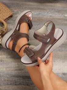 Women's Casual Wedge Sandals, Breathable PU Material, Mid Heel, Comfortable For Beach, Daily Commute, Versatile