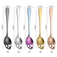 Juego creativo de 8 cucharitas de acero inoxidable con diseño de calavera para café, cucharitas doradas pequeñas ranuradas ideales para Halloween, lindas cucharitas pequeñas de 5.8 pulgadas para revolver