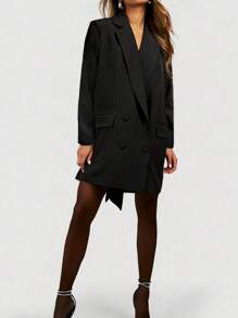 Vestido de fiesta negro sexy y elegante con diseño de lazo y espalda descubierta, vestido corto de cóctel para reuniones de Año Nuevo