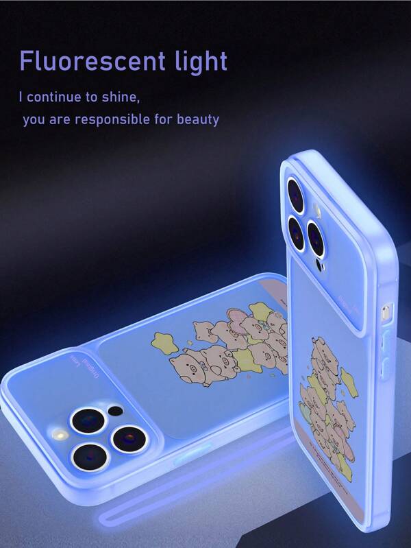 1pc Glow In The Dark Frosted Purple Transparent TPU Pig Design Shockproof Phone Case/Glowing Phone Case/Fluorescent Phone Case/Interesting Phone Case, For IPhone/Android/OPPO Phones