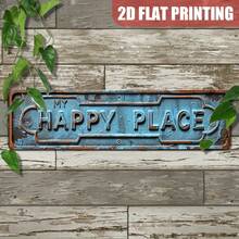 1 件 2D 平面复古“我的快乐之地”金属标牌 - 质朴的蓝绿色复古墙面装饰，非常适合家庭、酒吧、咖啡厅、车库、门廊和户外空间，金属墙面艺术装饰 - 孔样式随机