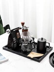 1PC 黑色木质托盘适用于咖啡馆、家庭、甜点、茶、面包、小吃和杯子。也适用于食物、蛋糕、沙拉、水果、寿司、饮料、牛排、披萨和带有纹理的哑光饰面服务盘。 - 黑色 - 查看 10