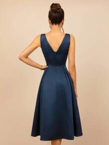 MOEVIO Women's Elegant Round Neck Satin Backless Aline Short Formal Evening Prom Cocktail Mini Dress Wedding Guest Bridal Shower Graduation Vacation Gown, Fall Homecoming Back-To-School Occasional Halloween Christmas New Year Dresses For Women